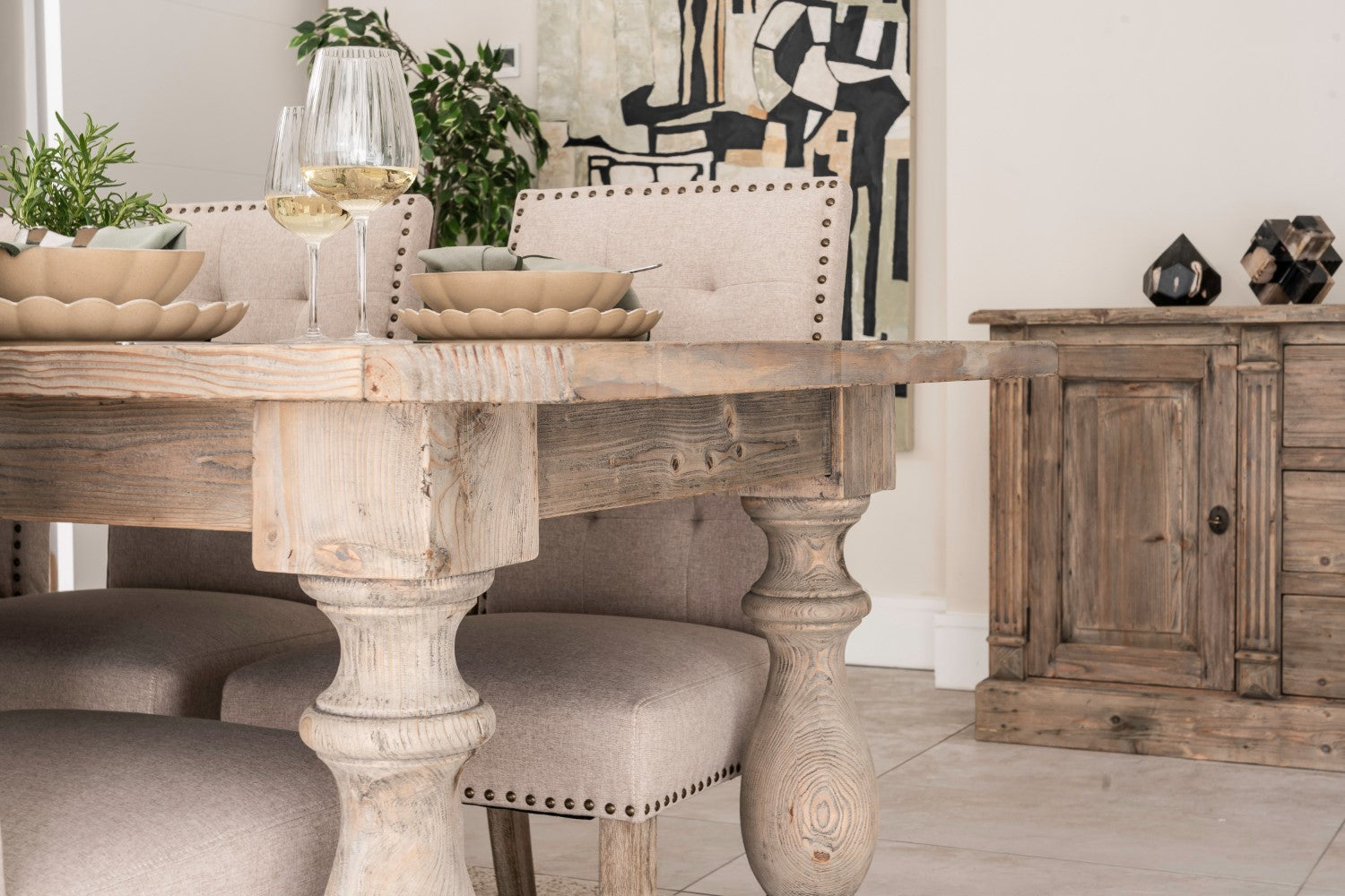 Traditional Weathered Oak Refectory 6 Seater Rectangular Dining Table - Home Furniture Interiors