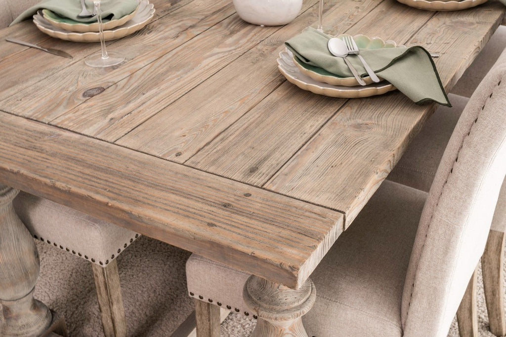 Traditional Weathered Oak Refectory 6 Seater Rectangular Dining Table - Home Furniture Interiors