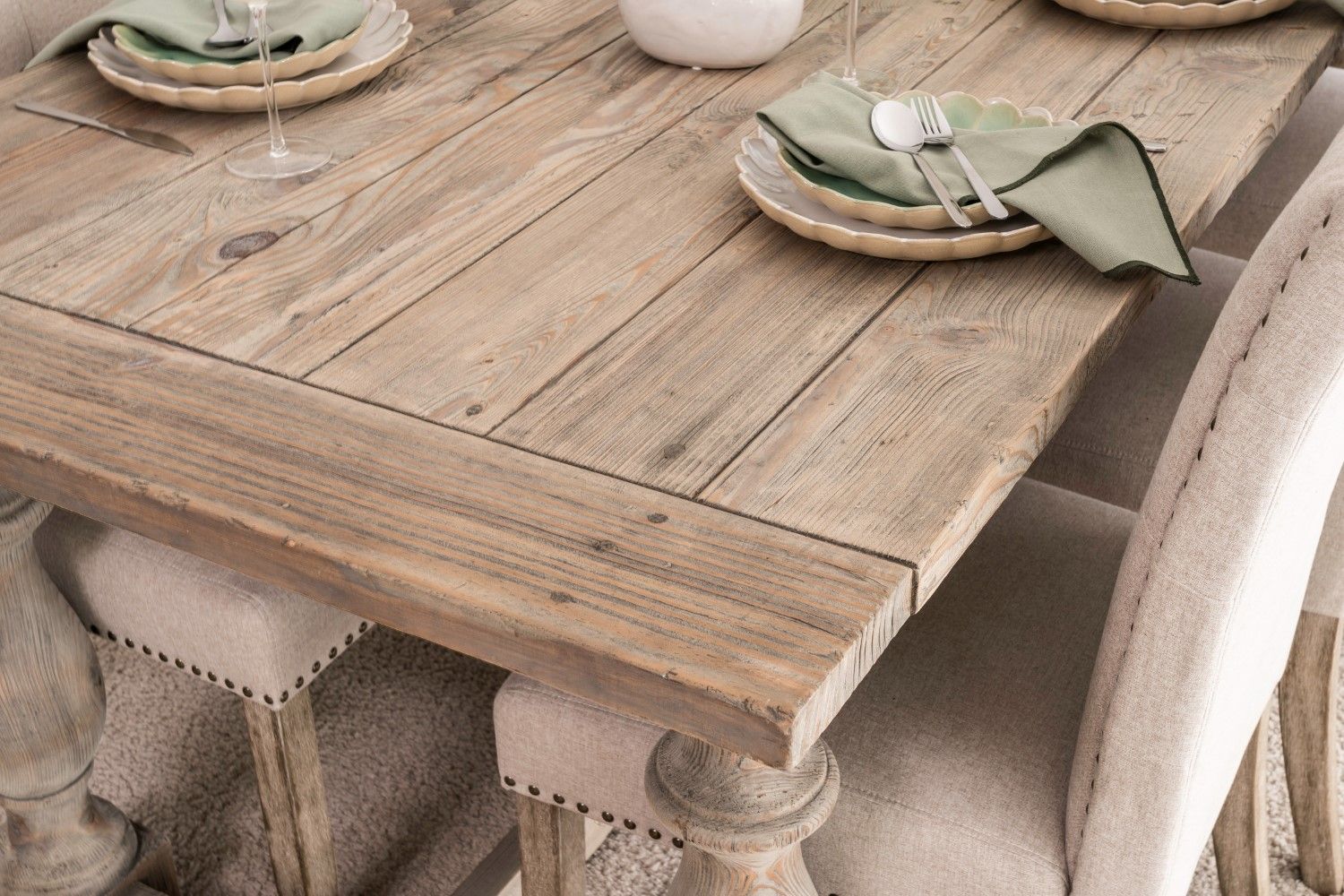 Traditional Weathered Oak Refectory 6 Seater Rectangular Dining Table - Home Furniture Interiors