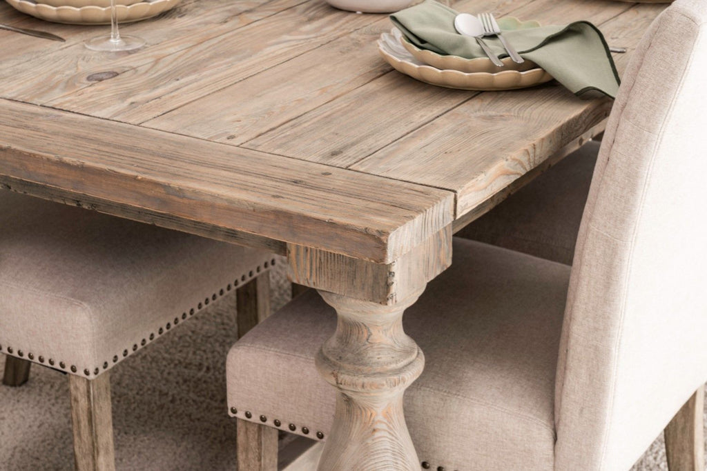 Traditional Weathered Oak Refectory 6 Seater Rectangular Dining Table - Home Furniture Interiors