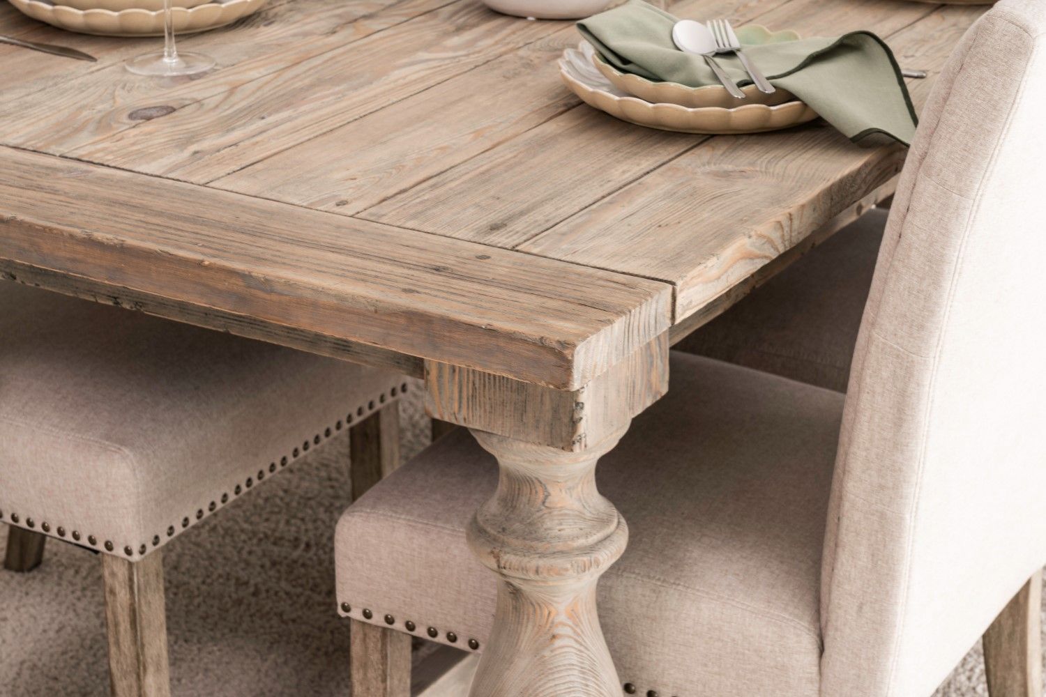 Traditional Weathered Oak Refectory 6 Seater Rectangular Dining Table - Home Furniture Interiors