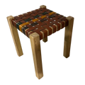 Artisan Natural Teak and Multitone Leather Striped Stool