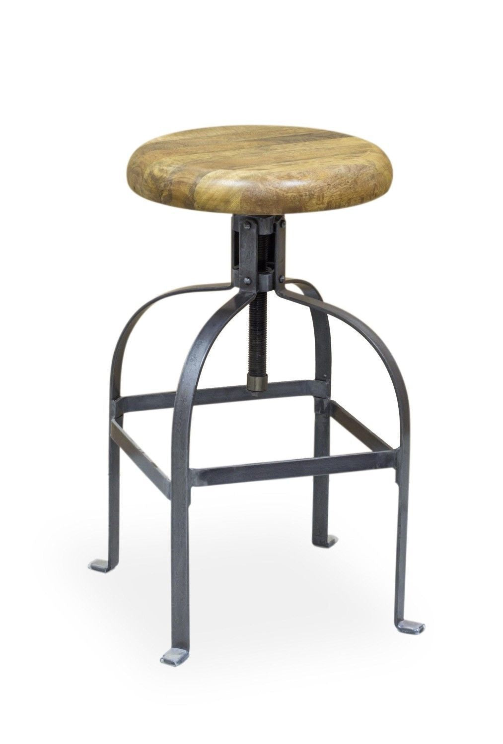 Industrial Round Mango Wood and Steel Adjustable Dentist Stool