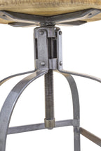 Industrial Round Mango Wood and Steel Adjustable Dentist Stool - Home Furniture Interiors