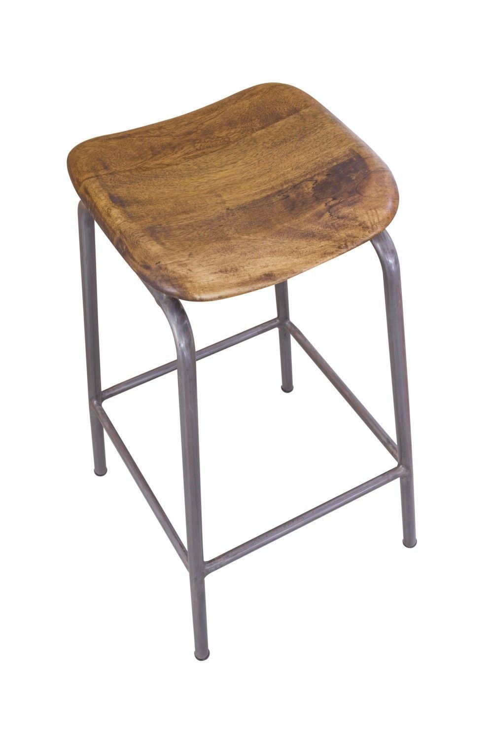 Industrial Style Solid Mango Wood and Gunmetal Counter Height Lab Bar Stool - Home Furniture Interiors