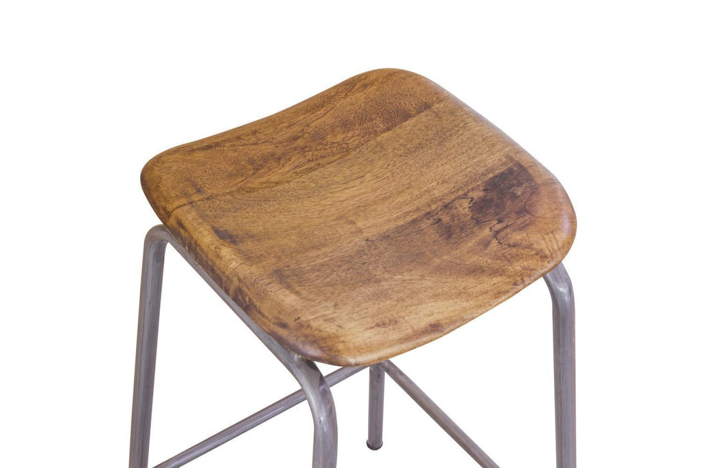 Industrial Style Solid Mango Wood and Gunmetal Counter Height Lab Bar Stool - Home Furniture Interiors