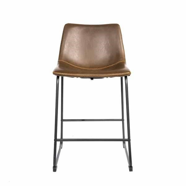 Modern Brown PU Leather Counter Stool with Curved Back and Black Sled Base - Home Furniture Interiors