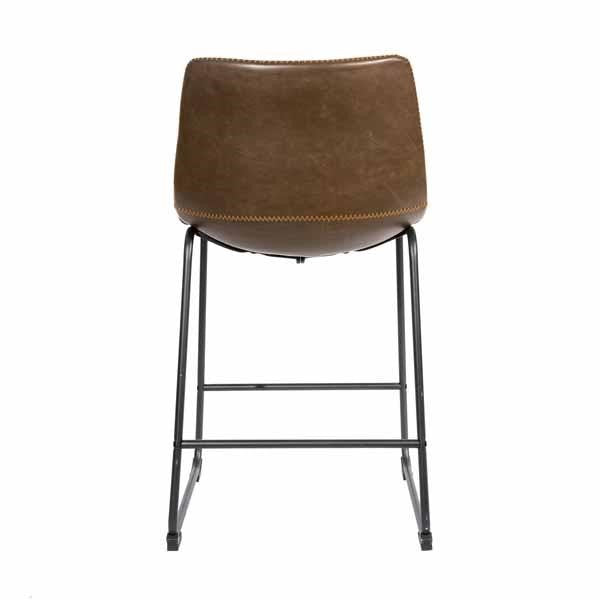 Modern Brown PU Leather Counter Stool with Curved Back and Black Sled Base - Home Furniture Interiors