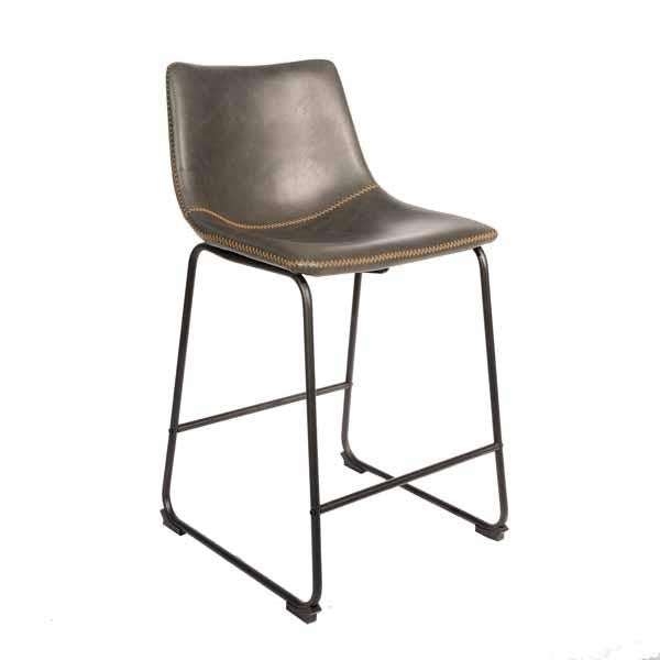 Modern Grey PU Leather Counter Stool with Curved Back and Black Sled Base
