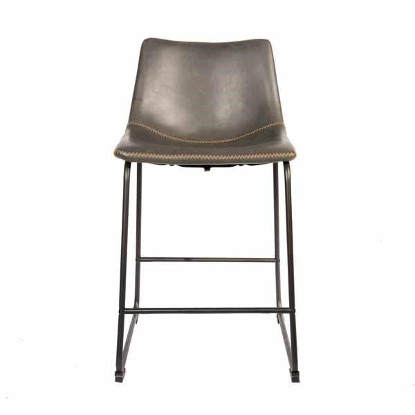 Modern Grey PU Leather Counter Stool with Curved Back and Black Sled Base - Home Furniture Interiors