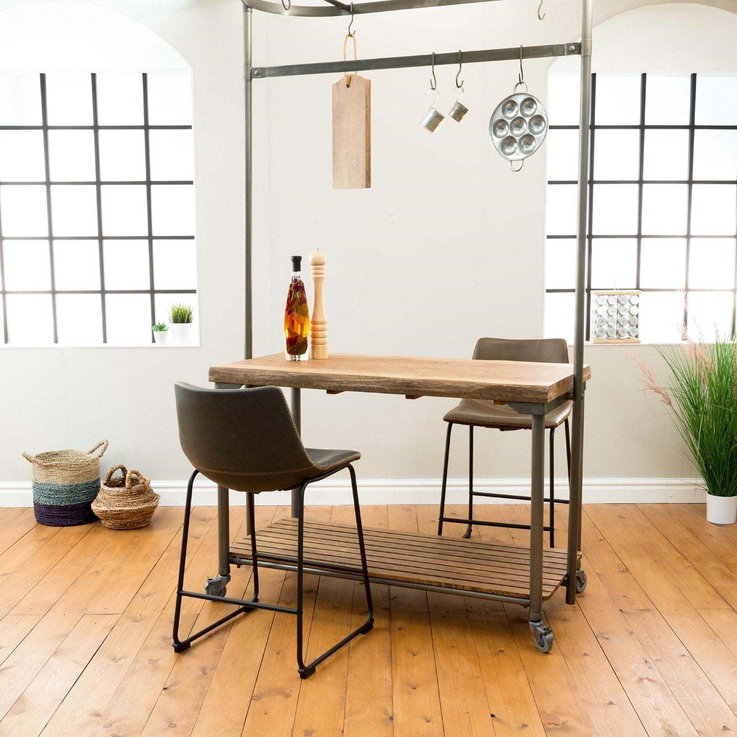Modern Grey PU Leather Counter Stool with Curved Back and Black Sled Base - Home Furniture Interiors