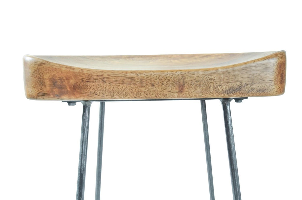Modern Mango Wood Tractor Seat Bar Stool with Gunmetal Steel Frame - Home Furniture Interiors