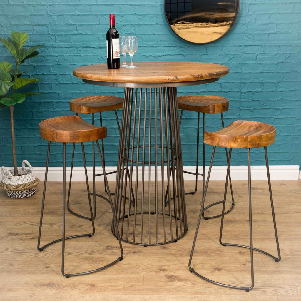 Modern Mango Wood Tractor Seat Bar Stool with Gunmetal Steel Frame - Home Furniture Interiors