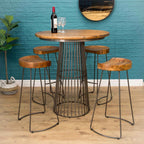 Modern Mango Wood Tractor Seat Bar Stool with Gunmetal Steel Frame - Home Furniture Interiors