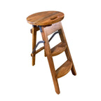 Modern Natural and Grey Mango Wood Step Ladder Stool with Gunmetal Steel - Home Furniture Interiors