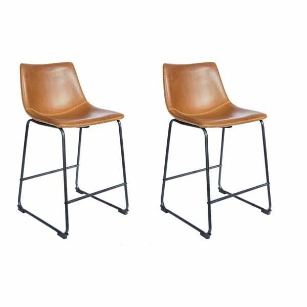 Modern Tan PU Leather Counter Stool with Curved Back and Black Sled Base - Home Furniture Interiors