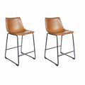 Modern Tan PU Leather Counter Stool with Curved Back and Black Sled Base - Home Furniture Interiors