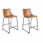 Modern Tan PU Leather Counter Stool with Curved Back and Black Sled Base - Home Furniture Interiors