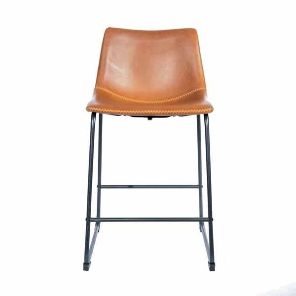 Modern Tan PU Leather Counter Stool with Curved Back and Black Sled Base - Home Furniture Interiors