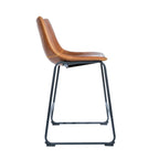 Modern Tan PU Leather Counter Stool with Curved Back and Black Sled Base - Home Furniture Interiors