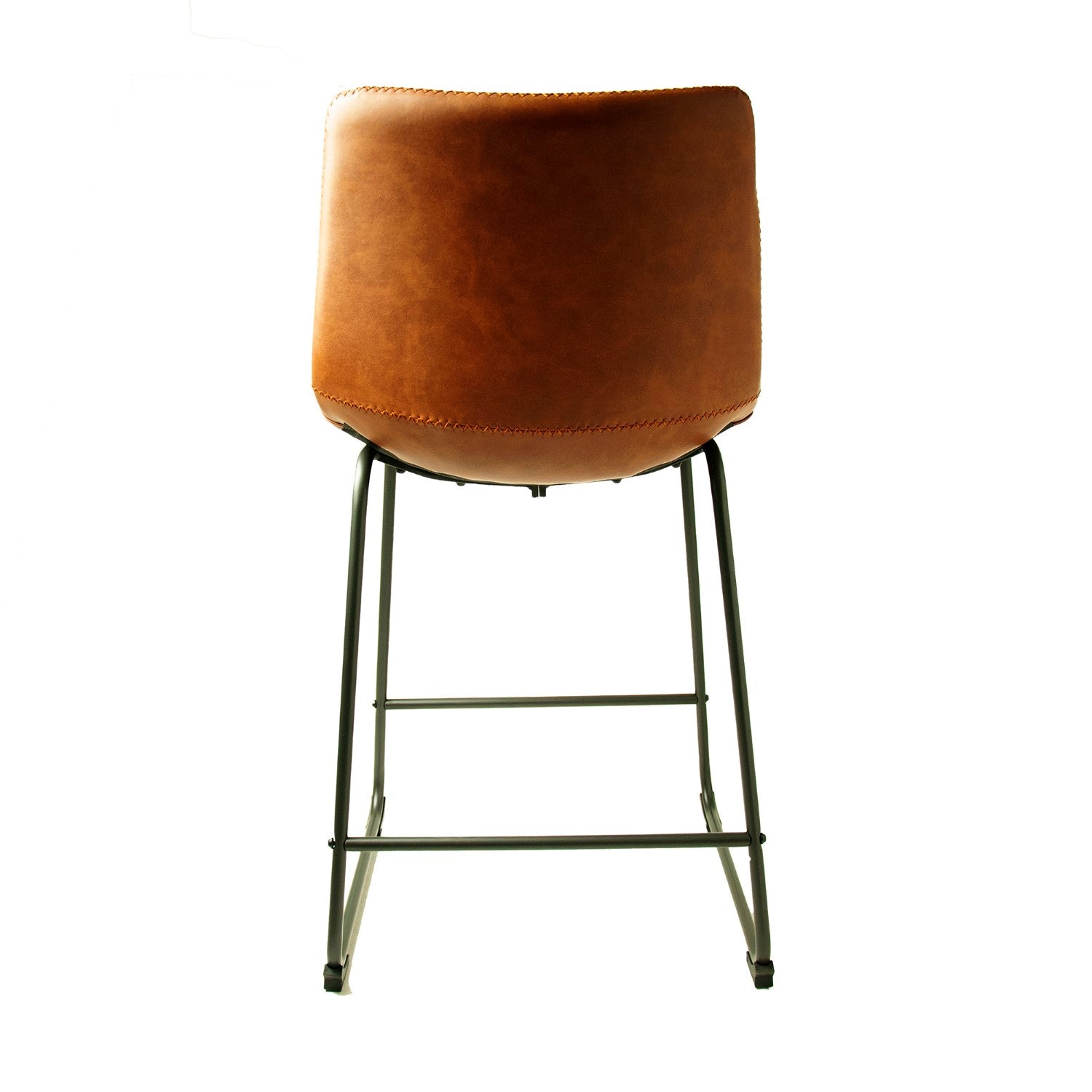 Modern Tan PU Leather Counter Stool with Curved Back and Black Sled Base - Home Furniture Interiors