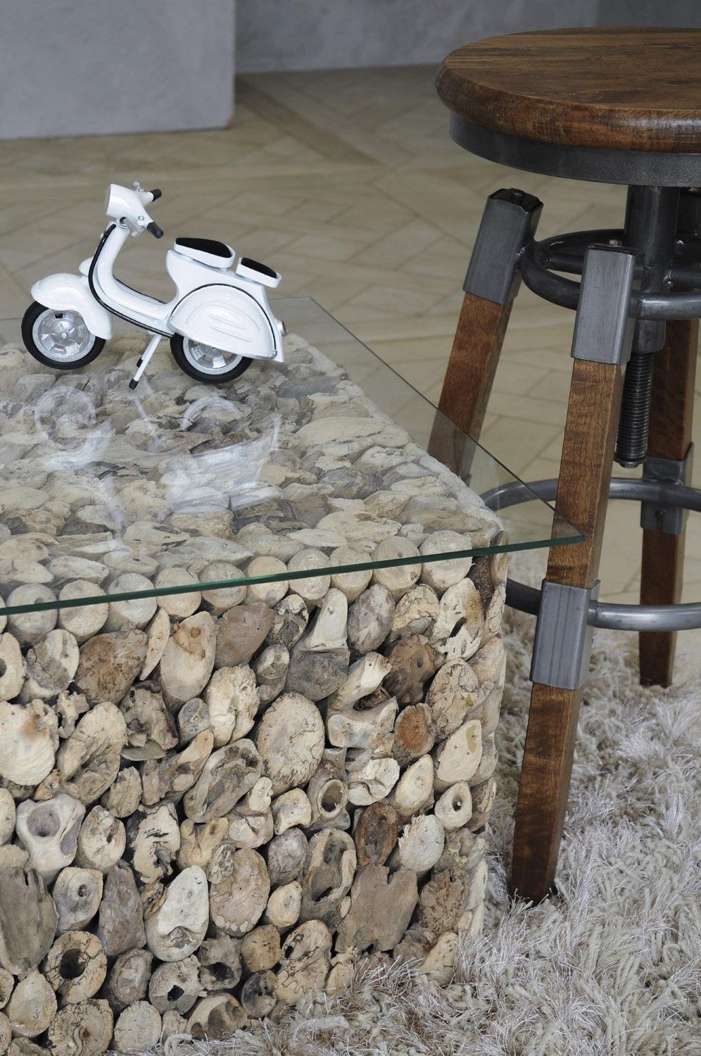 Natural Mango Wood and Metal Adjustable Swivel Breakfast Bar Stool - Home Furniture Interiors