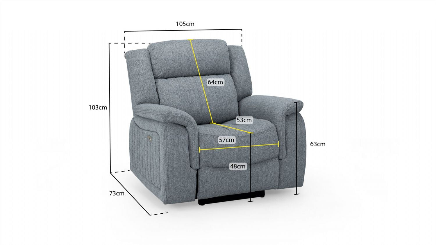 Grey Fabric Electric Recliner Armchair Pillow Top Arms - Home Furniture Interiors