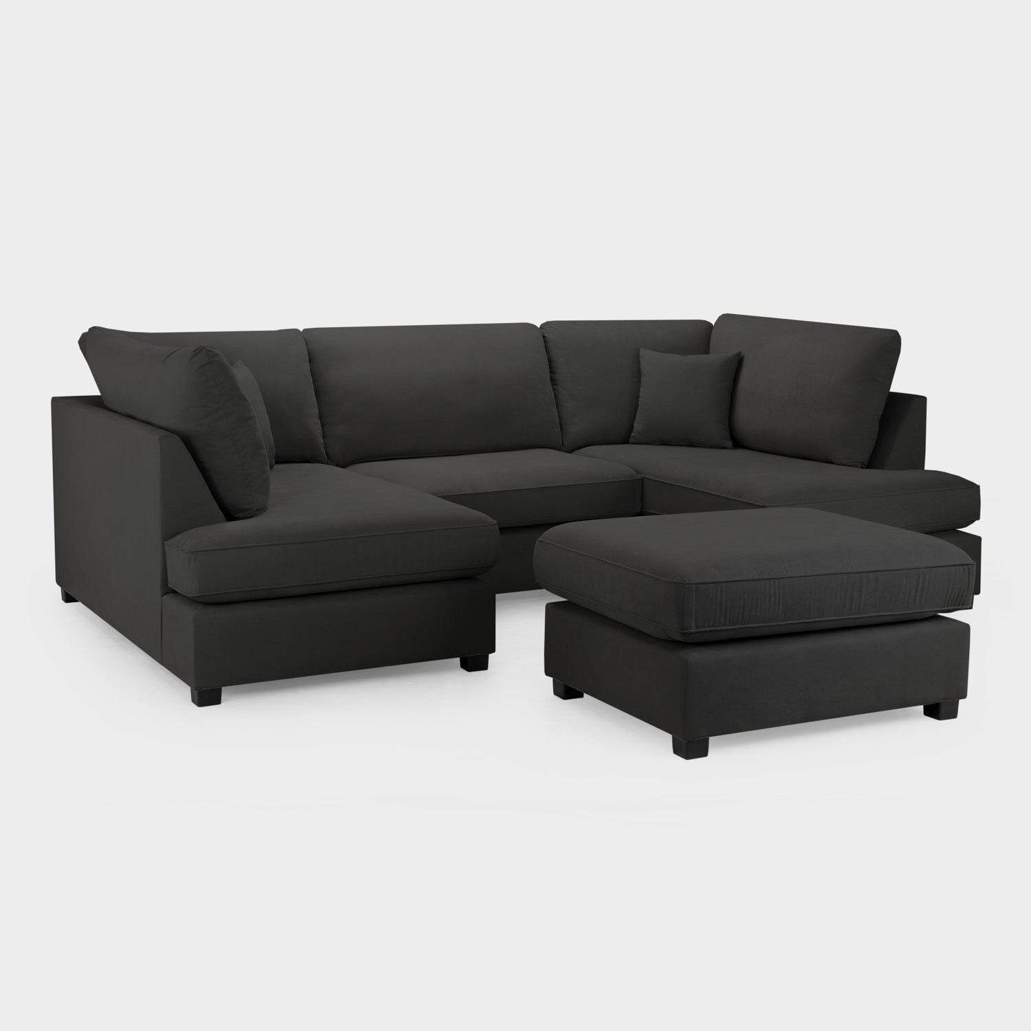Black Fabric Upholstered U Shape Corner Sofa - Home Furniture Interiors