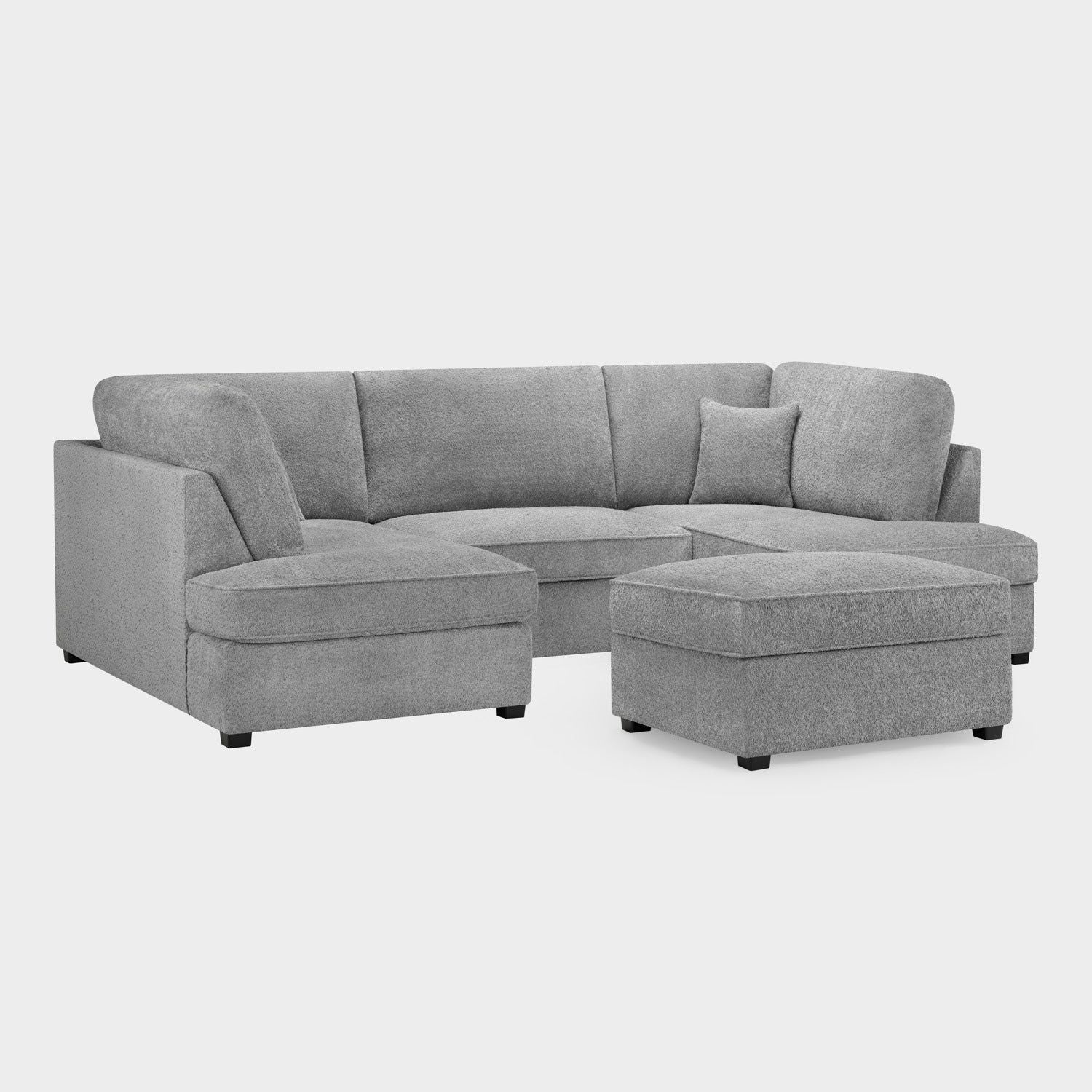 Grey Boucle Fabric U Shape Corner Sofa - Home Furniture Interiors