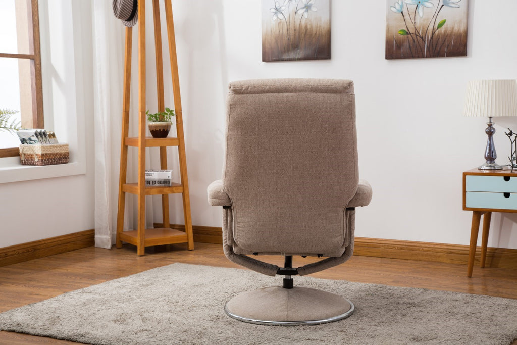 Beige Fabric Swivel Recliner Armchair and Footstool