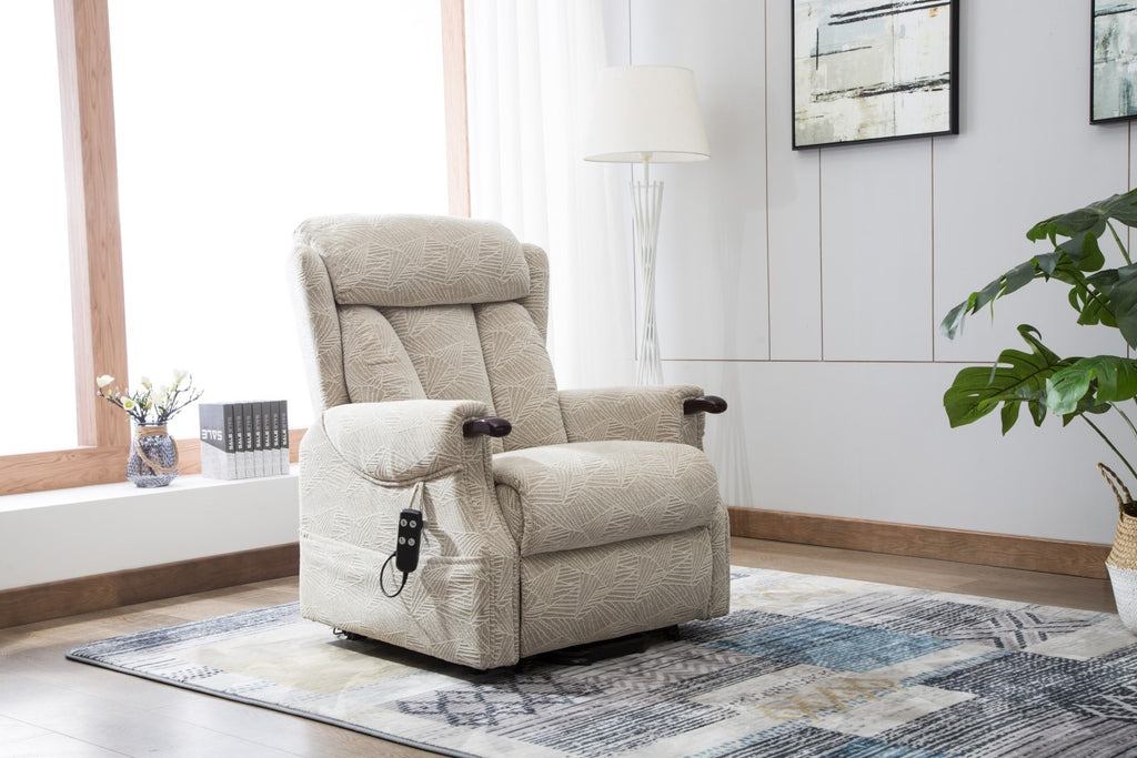 Cream Fabric Riser Recliner with Dual Motor