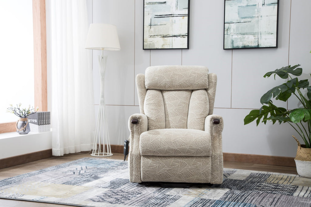 Cream Fabric Riser Recliner Mobility Armchair with Dual Motor - Home Furniture Interiors