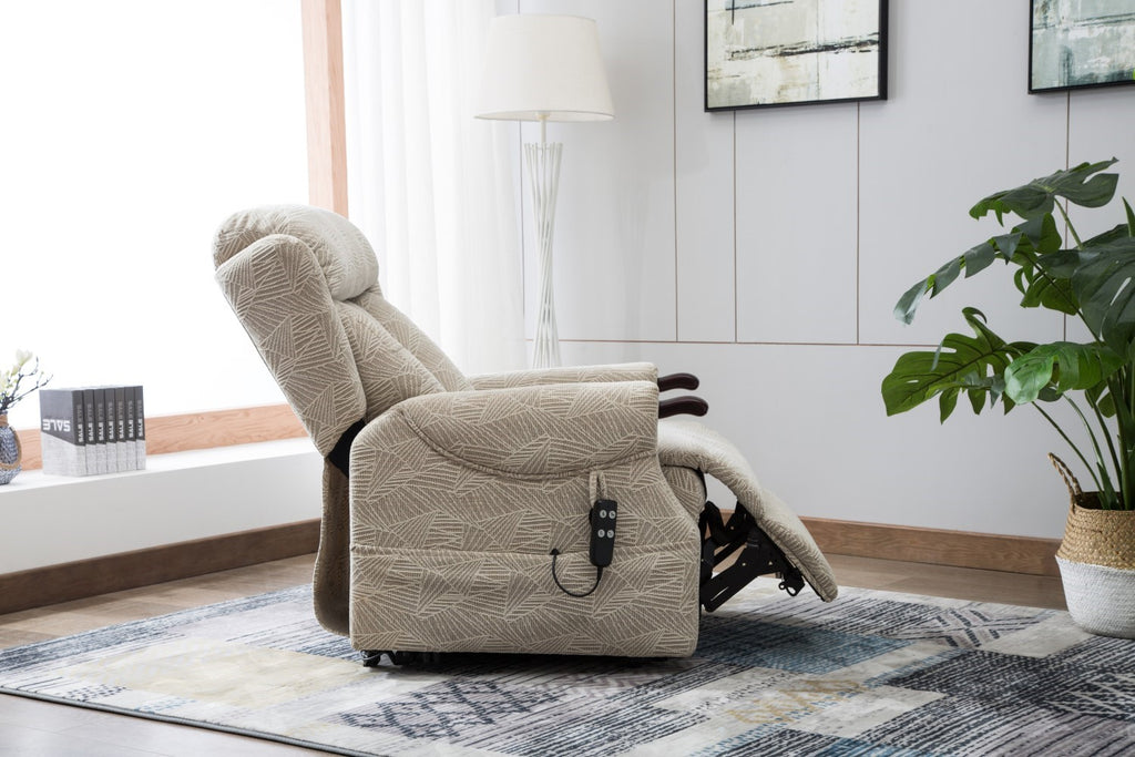 Cream Fabric Riser Recliner Mobility Armchair with Dual Motor - Home Furniture Interiors