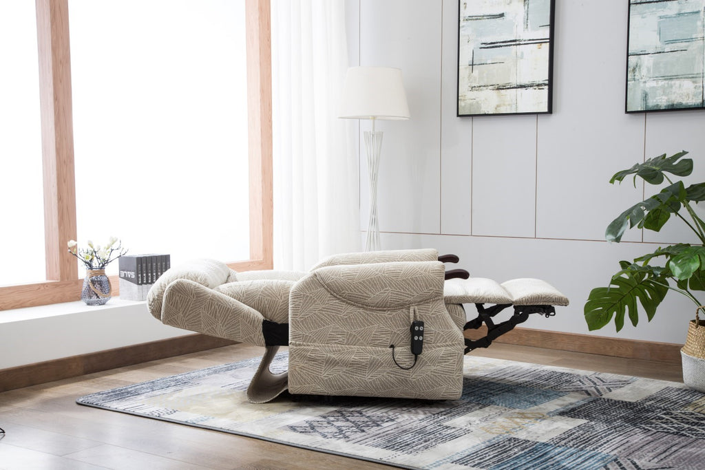 Cream Fabric Riser Recliner Mobility Armchair with Dual Motor - Home Furniture Interiors