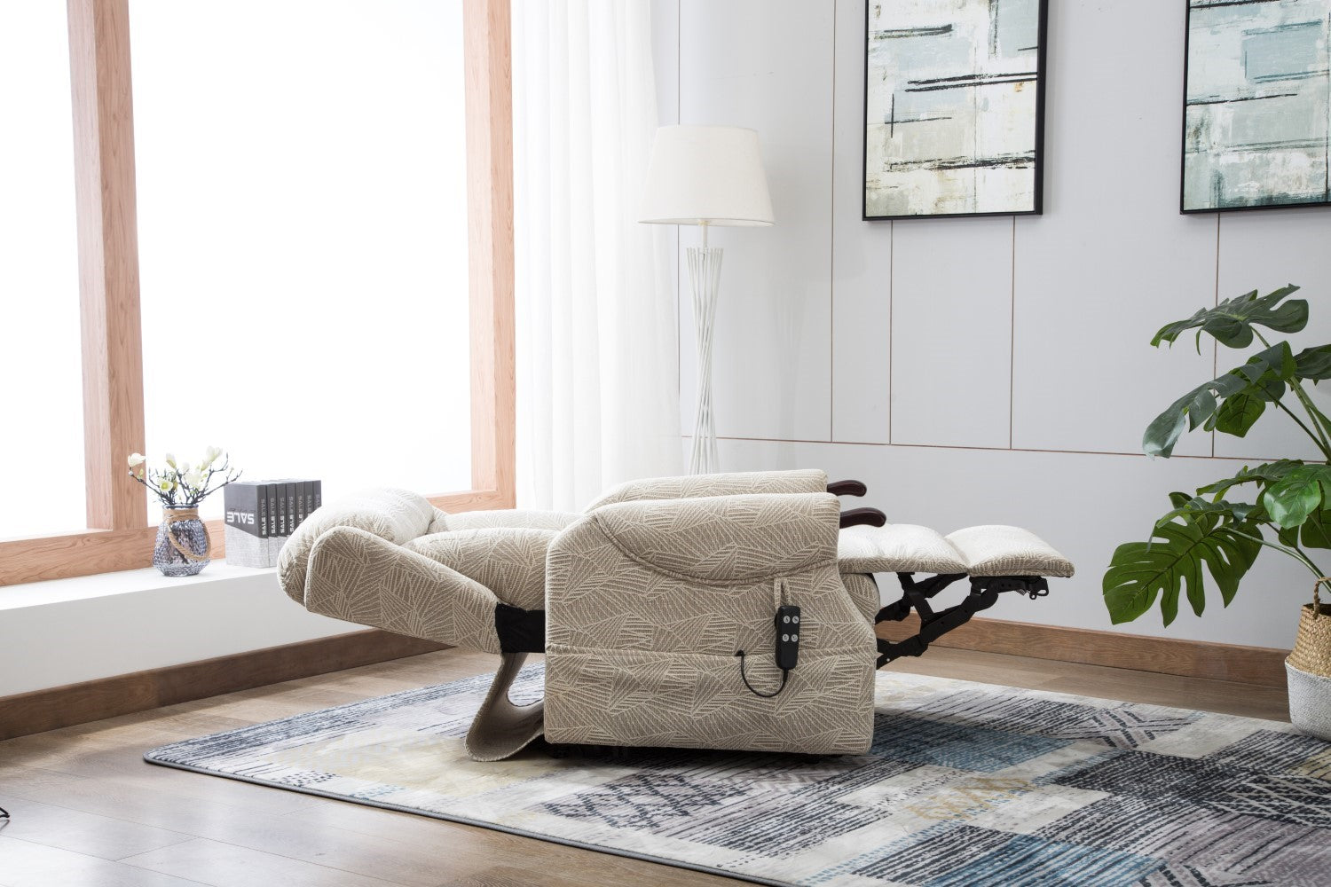 Cream Fabric Riser Recliner Mobility Armchair with Dual Motor - Home Furniture Interiors
