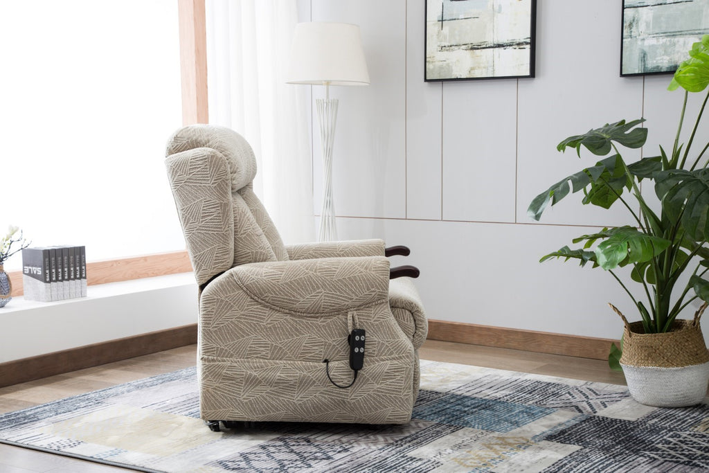 Cream Fabric Riser Recliner Mobility Armchair with Dual Motor - Home Furniture Interiors