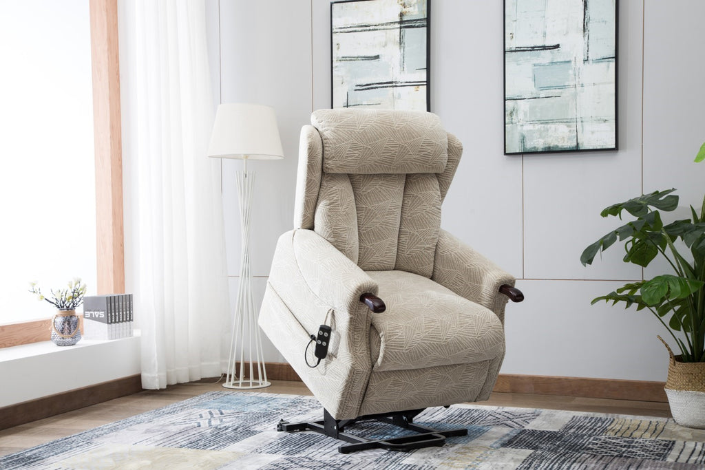 Cream Fabric Riser Recliner Mobility Armchair with Dual Motor - Home Furniture Interiors