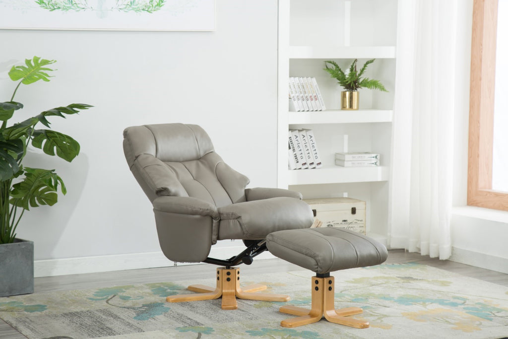 Grey Leather Effect Swivel Reclining Armchair with Footstool