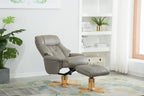 Grey Leather Effect Swivel Reclining Armchair with Footstool - Home Furniture Interiors