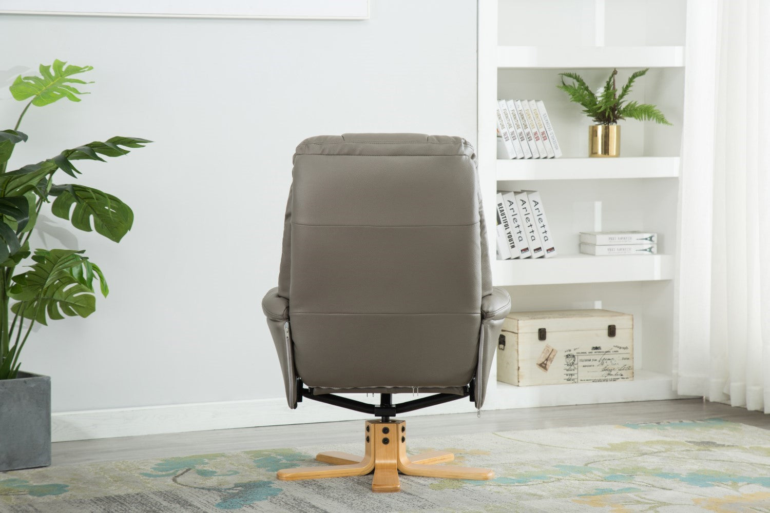 Grey Leather Effect Swivel Reclining Armchair with Footstool