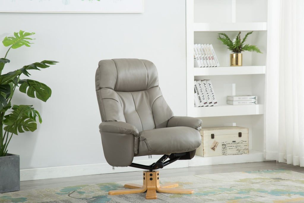 Grey Leather Effect Swivel Reclining Armchair with Footstool