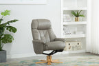 Grey Leather Effect Swivel Reclining Armchair with Footstool - Home Furniture Interiors