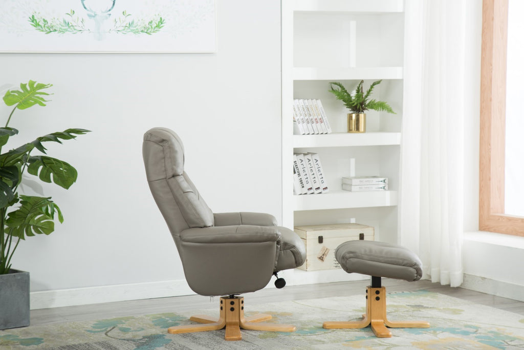 Grey Leather Effect Swivel Reclining Armchair with Footstool