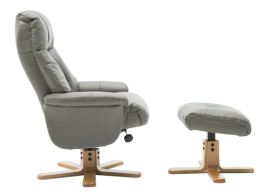 Grey Leather Effect Swivel Reclining Armchair with Footstool