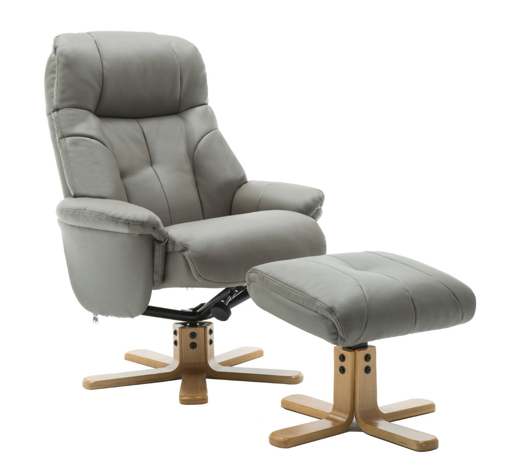 Grey Leather Effect Swivel Reclining Armchair with Footstool