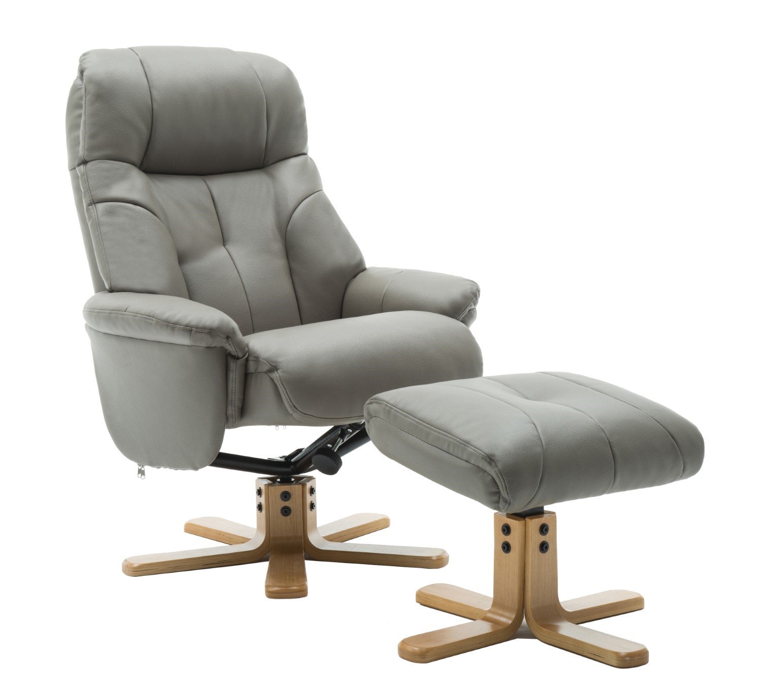 Grey Leather Effect Swivel Reclining Armchair with Footstool
