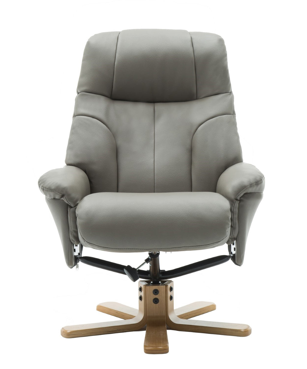 Grey Leather Effect Swivel Reclining Armchair with Footstool