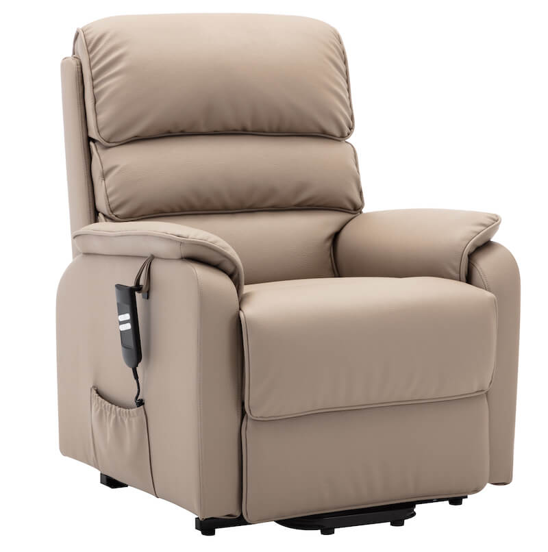 Light Brown Leather Electric Lift and Tilt Recliner Armchair - Home Furniture Interiors
