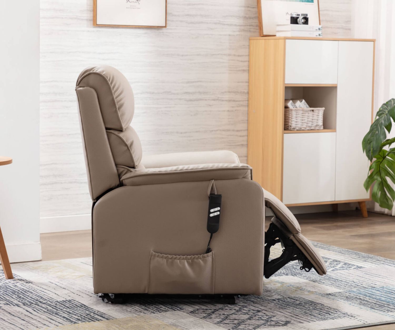 Light Brown Leather Electric Lift and Tilt Recliner Armchair - Home Furniture Interiors