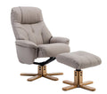 Putty Grey Leather Swivel Recliner Armchair and Footstool Set Oak Base